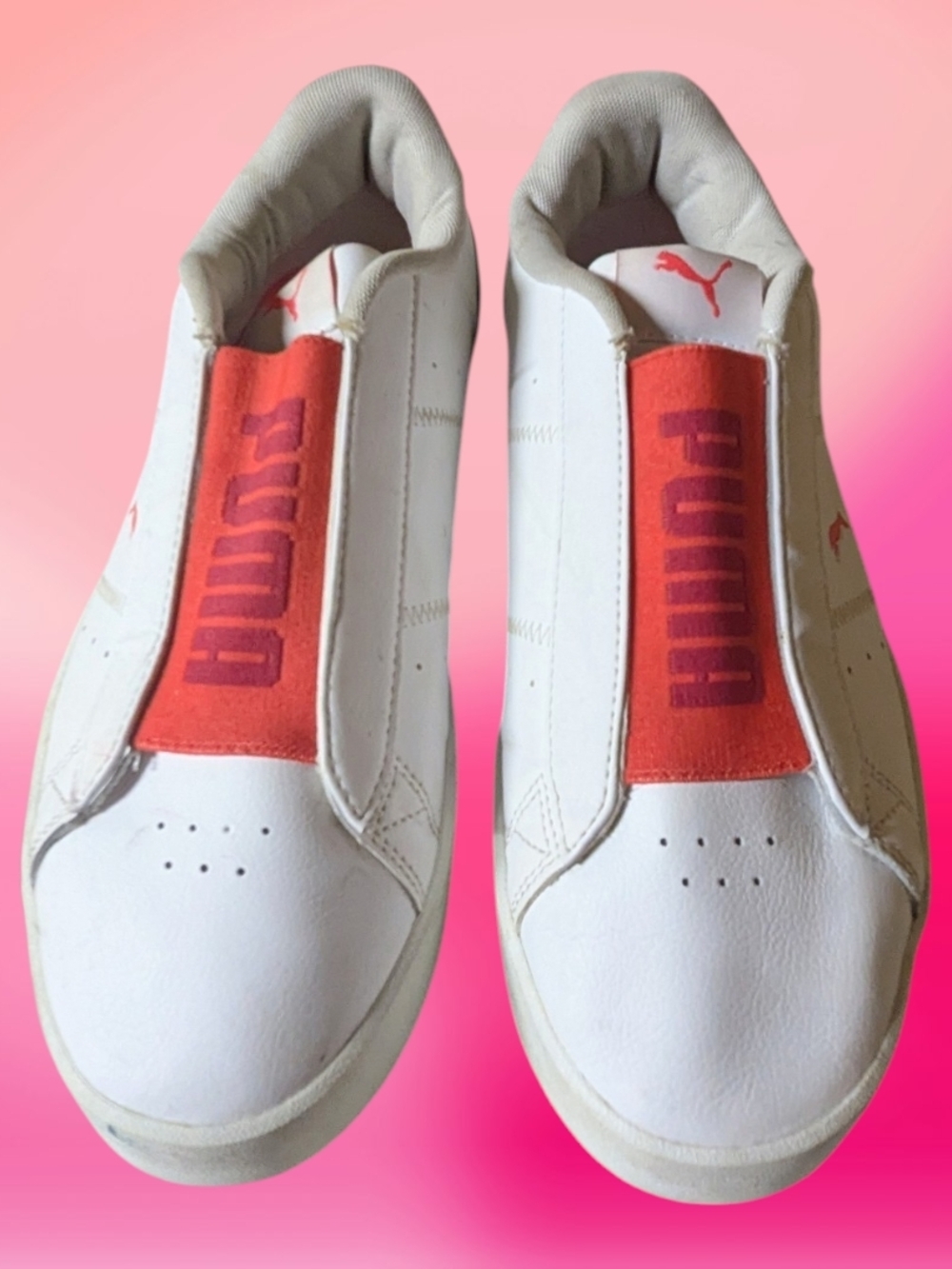 Women's White & Pink Slip-On Sneakers with Pink Accent